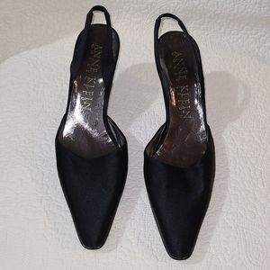 Anne Klein black satin kitten heels Slingback